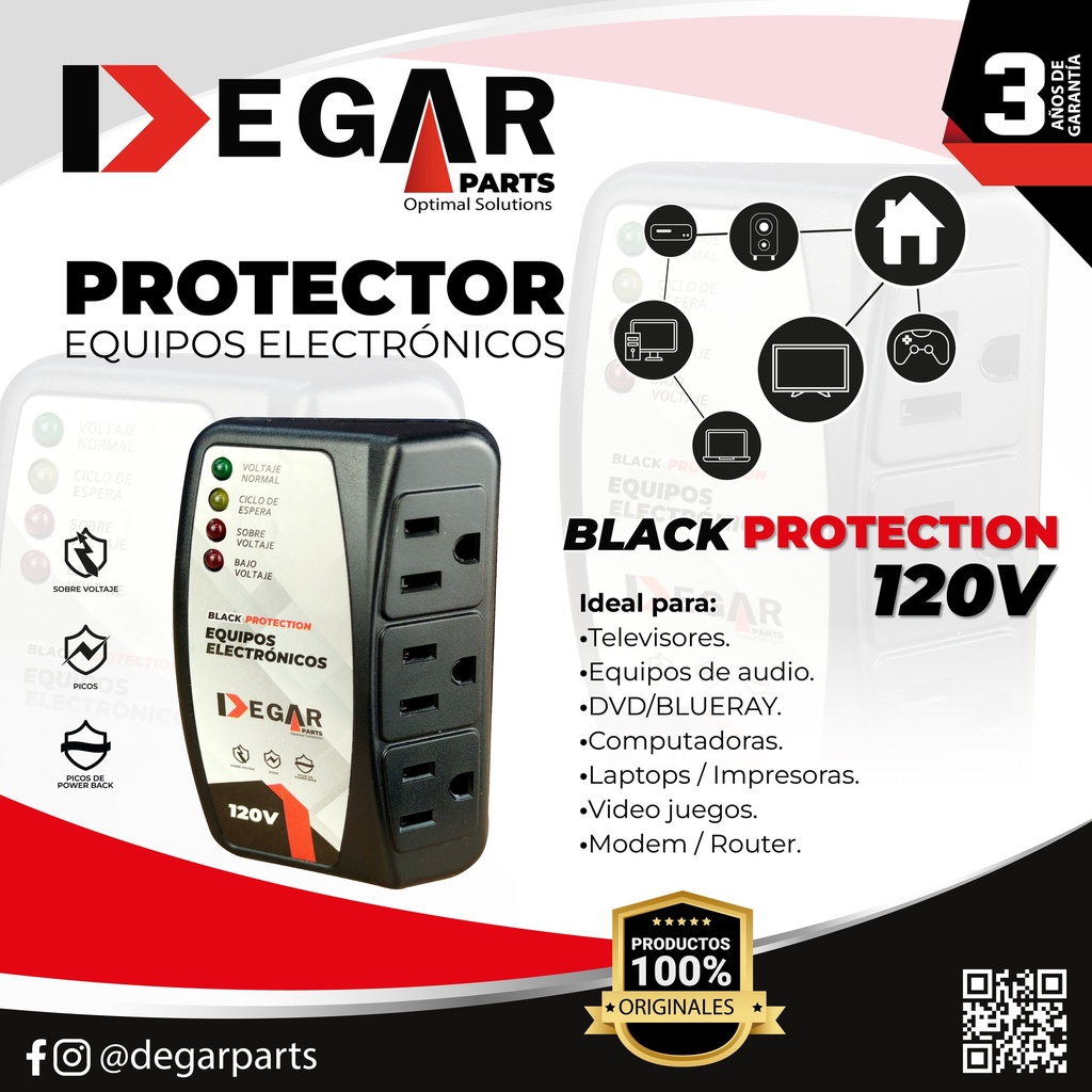 PROTECTOR REFRIGERACION EQUIPOS ELECTRONICOS 3 TOMAS DEPAR-120R DEGAR