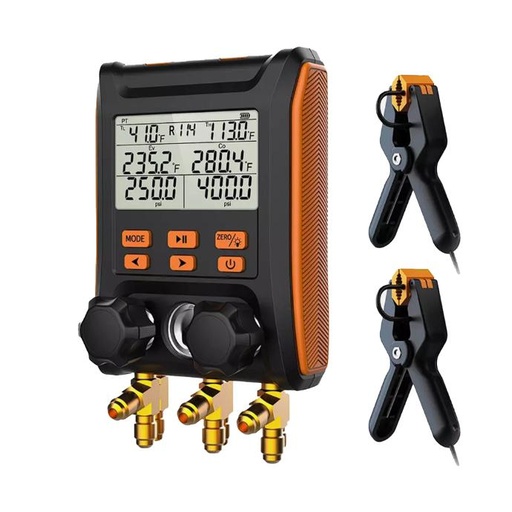 [80-1030] JUEGO MANOMETRO DIGITAL  2 VIAS C/SENSOR DE TEMP. + % DE FUGA & BLUETOOTH  MS-1000 ELITECH