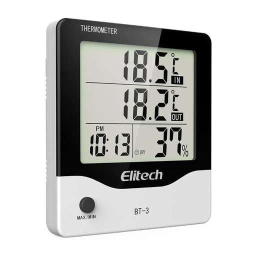 [36-2025] TERMOMETRO HUMIDOSTATO DIGITAL DOBLE INDICADOR TEMP. C/ALARMA/RELOJ BT-3 ELITECH