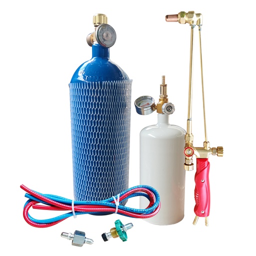 [80-0030] EQUIPO OXIGENO + PROPANO BLANCO DE 0,6 L, ANTORCHA DE TUBO DOBLE P/SOLDADURA - CORTE - DP